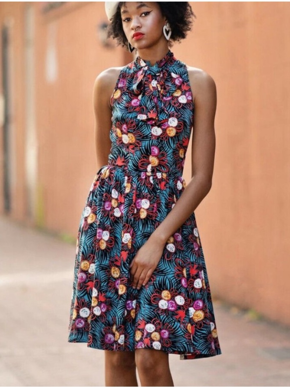 Trashy Diva Curious Corsage Midi Dress Sleeveless Multi floral bird flare
